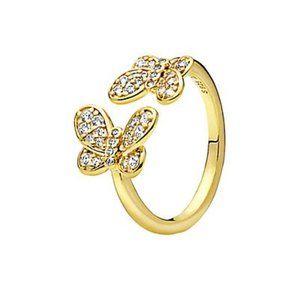 Pandora - Shine 18K Plated CZ Butterfly Open Ring